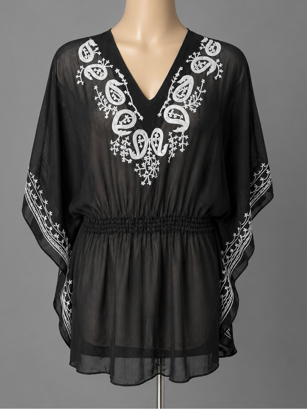 Gorgeous, sheer beach, cover, black and white tunic blouse top